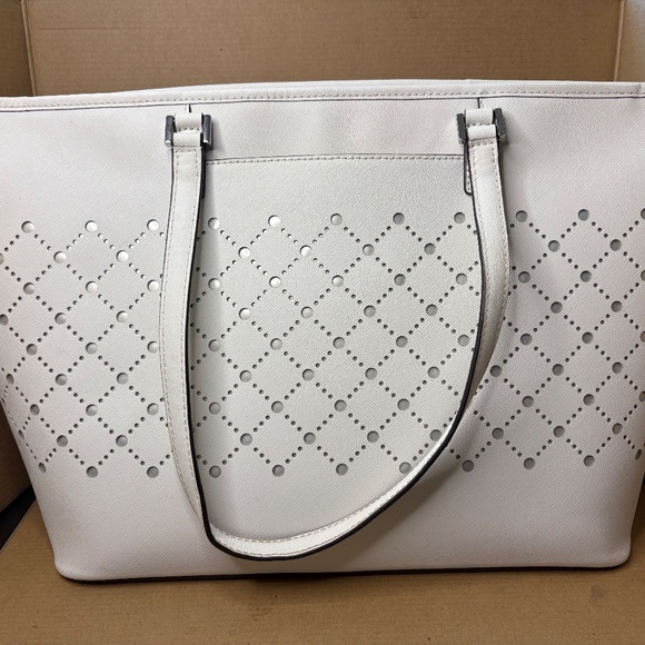 Michael Kors Violet Leather Large Carryall Tote Bag Purse Optic White - Picture 5 of 8